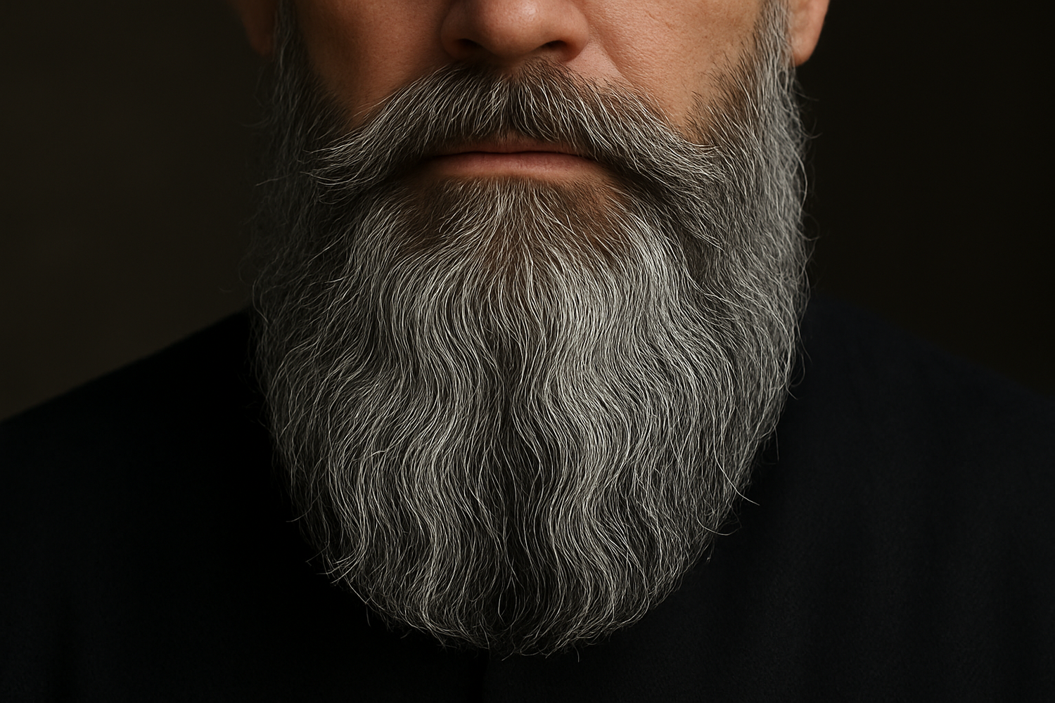 a close up of a long beard with a little grey in it that's been well-kept